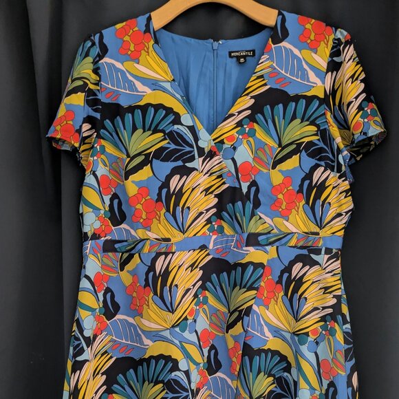 J.Crew Mercantile Women’s Blue Floral V Neck Wrap Front Mini Dress Size 16 - Picture 2 of 9